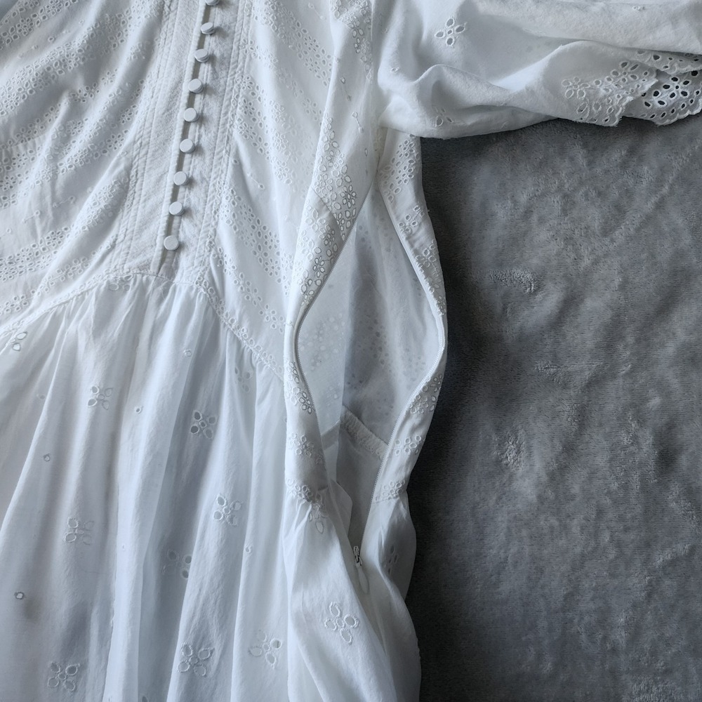 Madewell Dress Size 8 Eyelet Lace Flutter White Cotton Pockets Voile Mini NWT - Picture 9 of 12